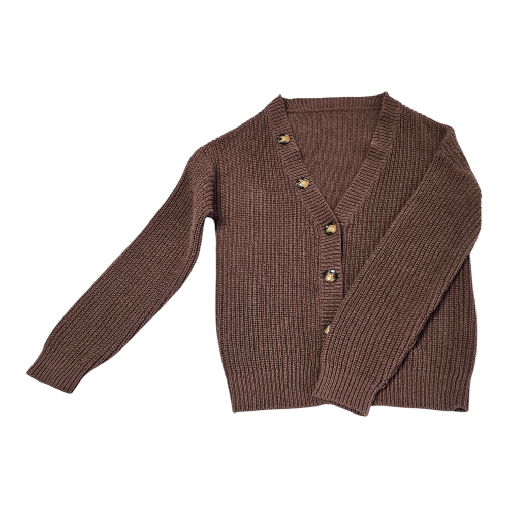 Woman's button up low v-neck sweater brown 40% Cotton 60% Acrylic